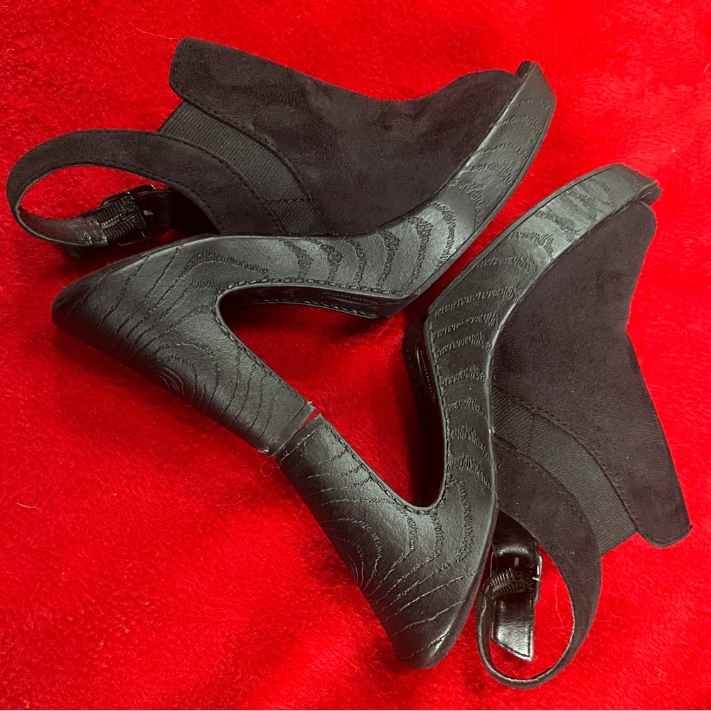 Sole Senseability Open Toe Slingback Heel Ankle Boots Black Size 7.5 Suede Like - Picture 1 of 7